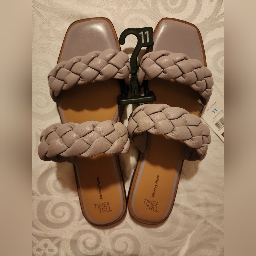 NEW Time and Tru Lavender Braided 2 Band Sandals Size 11 Cute Pretty Comfortable